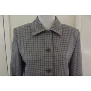 LANDS END Wool BLAZER - Womens Size 6 Grey Checkered Button Down Jacket